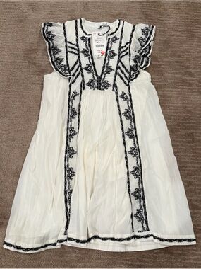Zara White Dress with Black Embroidery